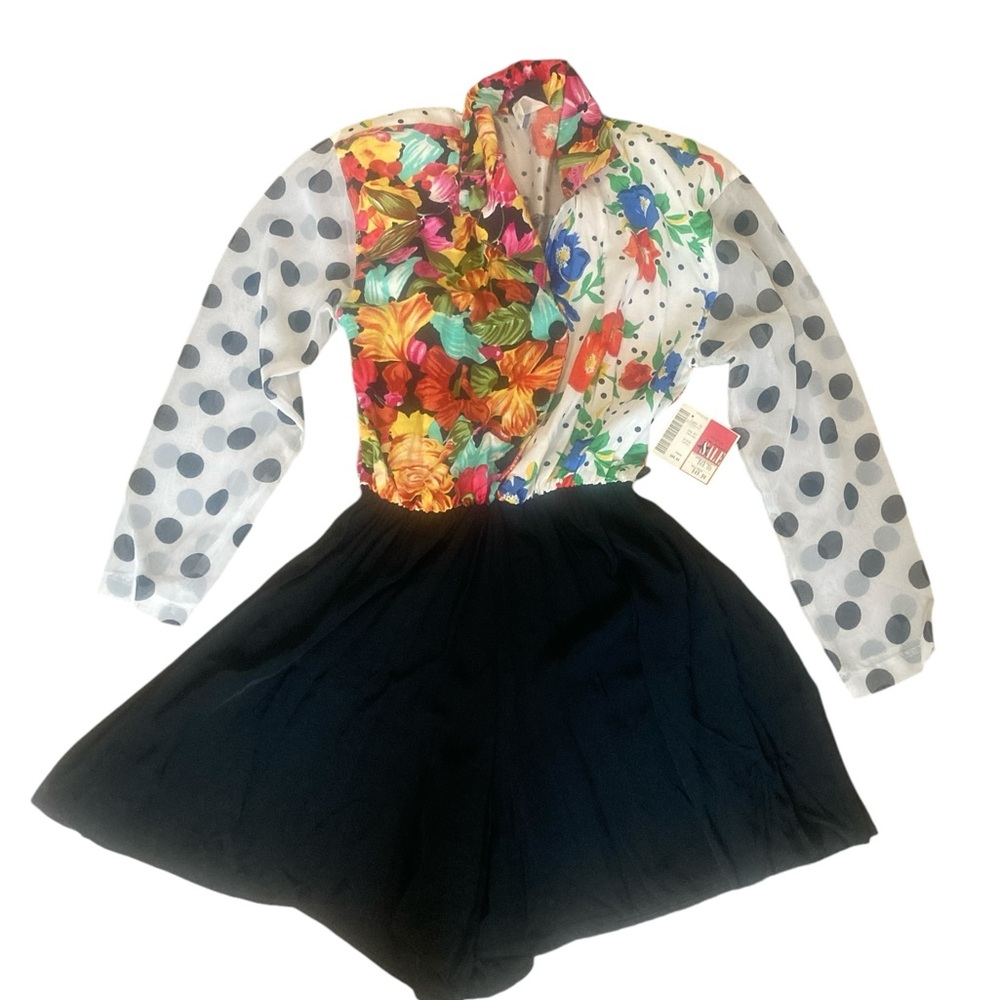 Vintage 80s Romper by KNAPP STUDIO Floral and Polka Dot Pattern, Amazing! NWT